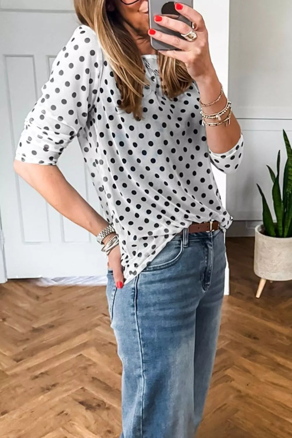 Polka Dot Sheer Mesh Long Sleeve Shift Top