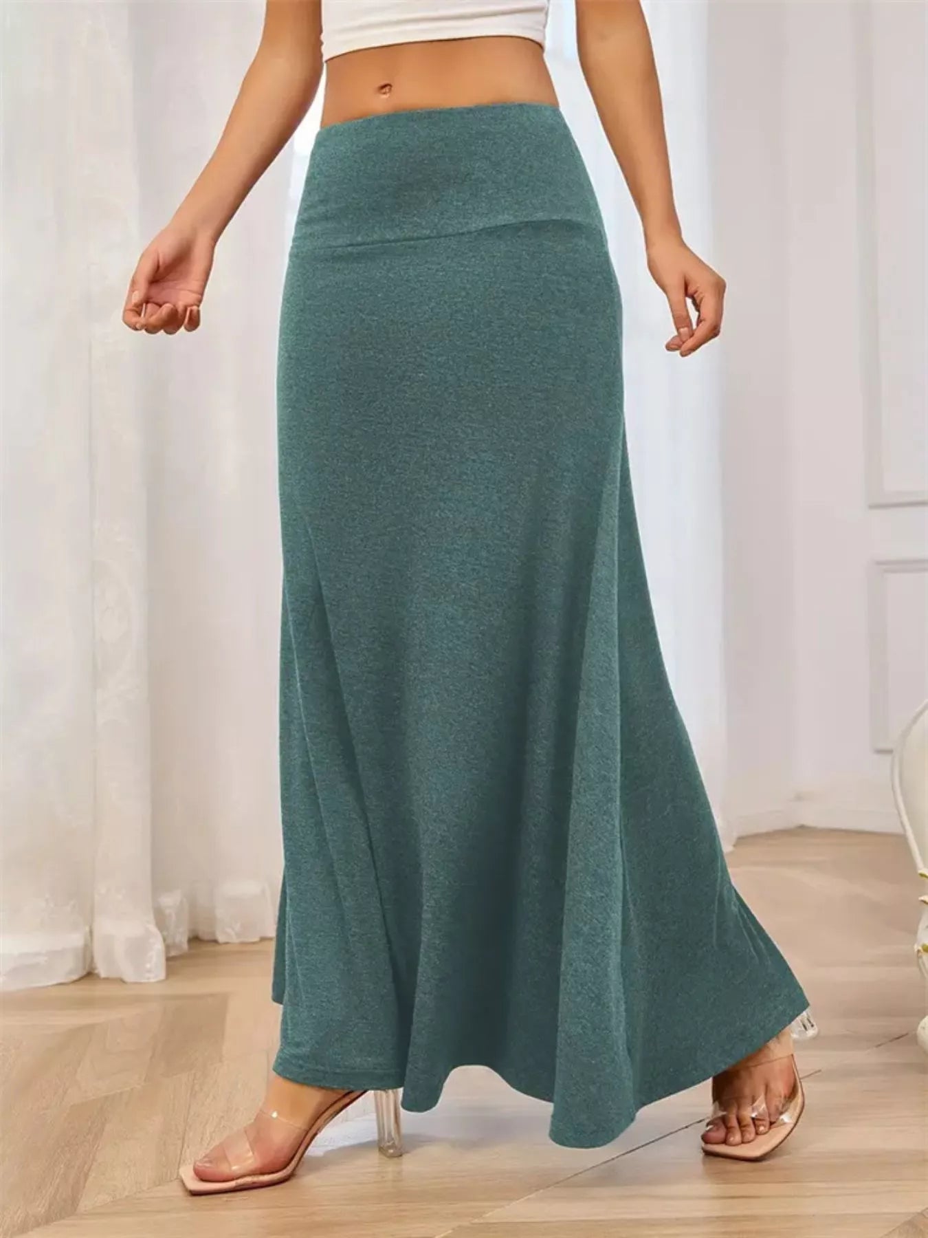 Flowy Maxi Skirt Wide Waistband Women's Elegant Wear