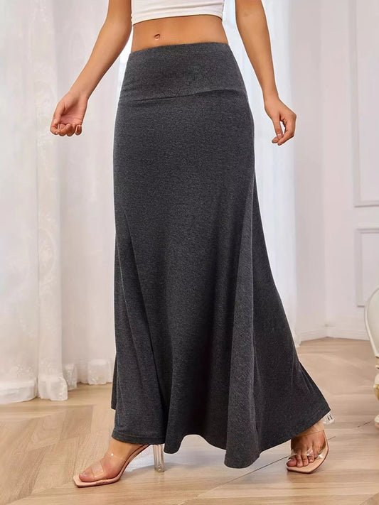 Flowy Maxi Skirt Wide Waistband Women's Elegant Wear