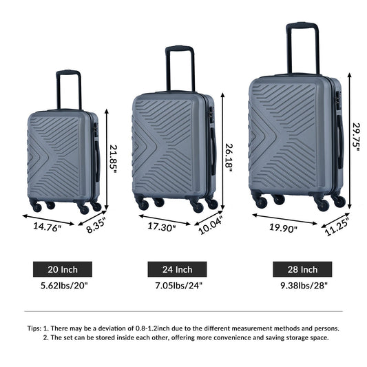 3 Piece ABS Spinner Luggage Set TSA Lock