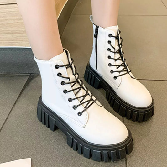Round Toe Lace Up Chunky Women's Boots Casual