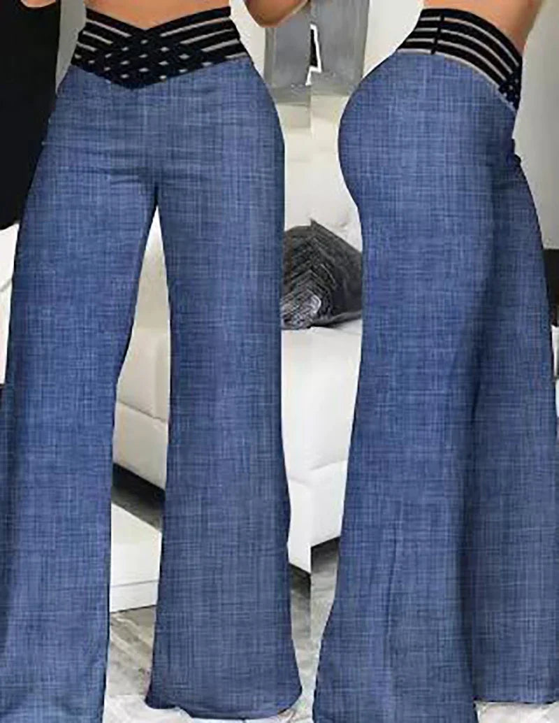 Women's High Waist Flared Wide Leg Office Pants