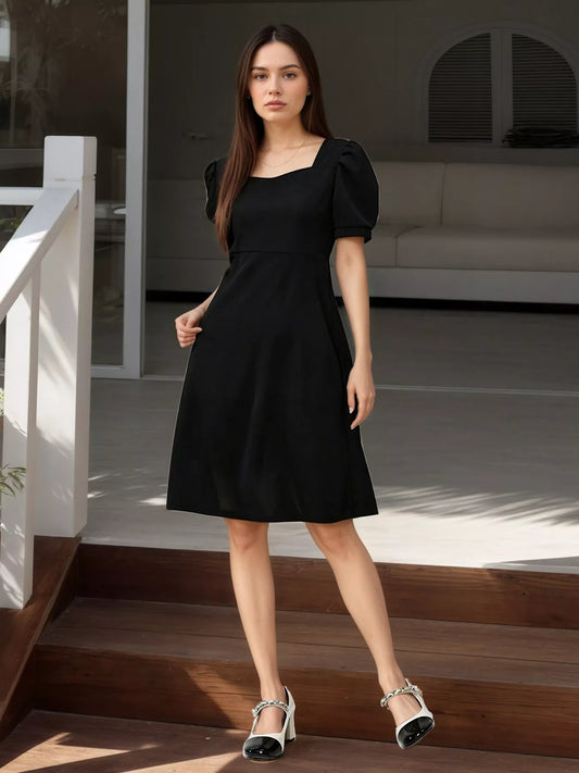 Puff Sleeve Bow Back Mini Women's Dress