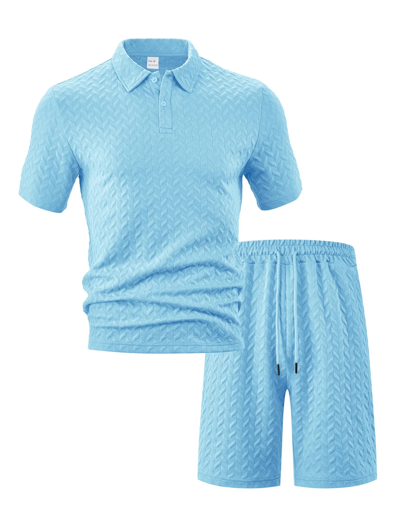 Men's Plus Size Textured Polo Shirt Shorts Set