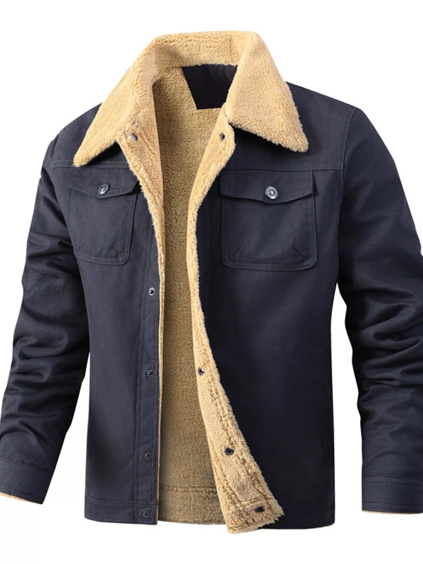 Men's Plus Size Sherpa Lined Snap Down Jacket