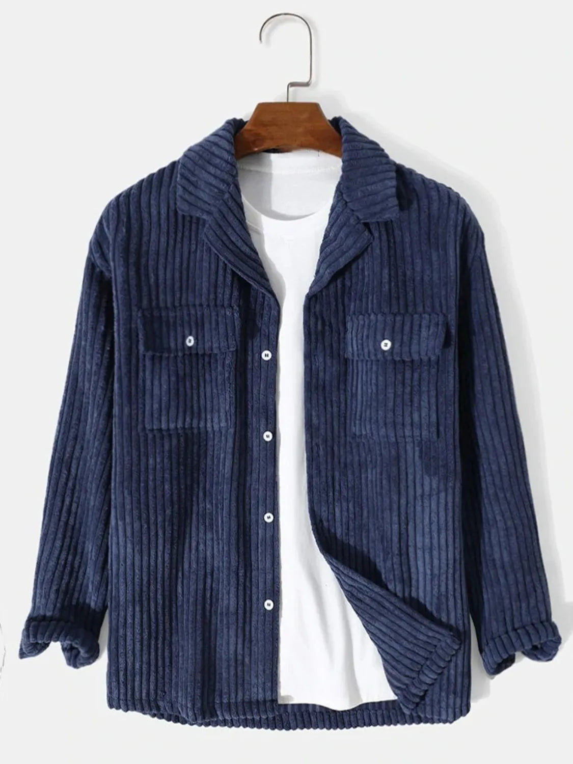 Men's Plus Size Corduroy Button Up Long Sleeve Jacket