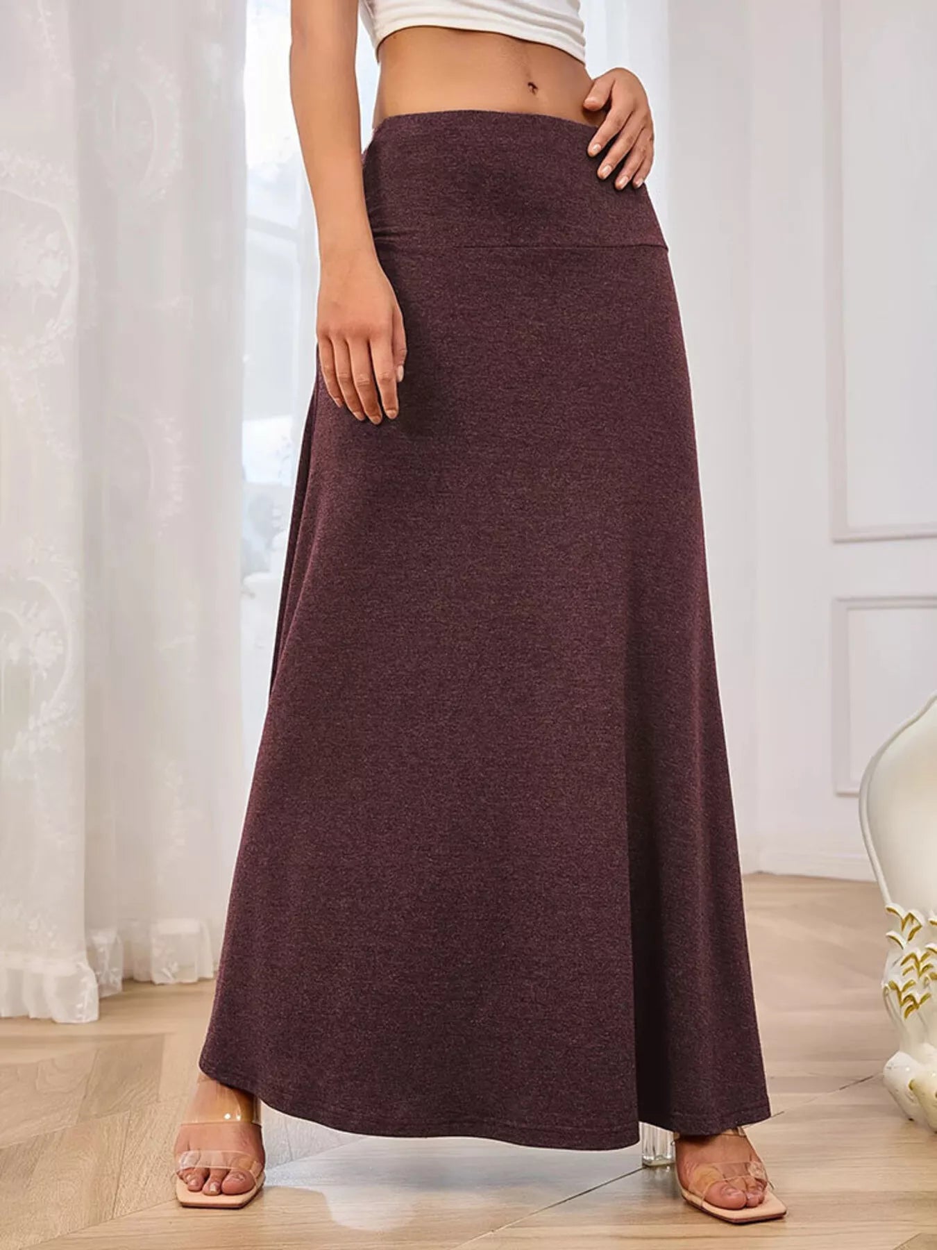 Flowy Maxi Skirt Wide Waistband Women's Elegant Wear