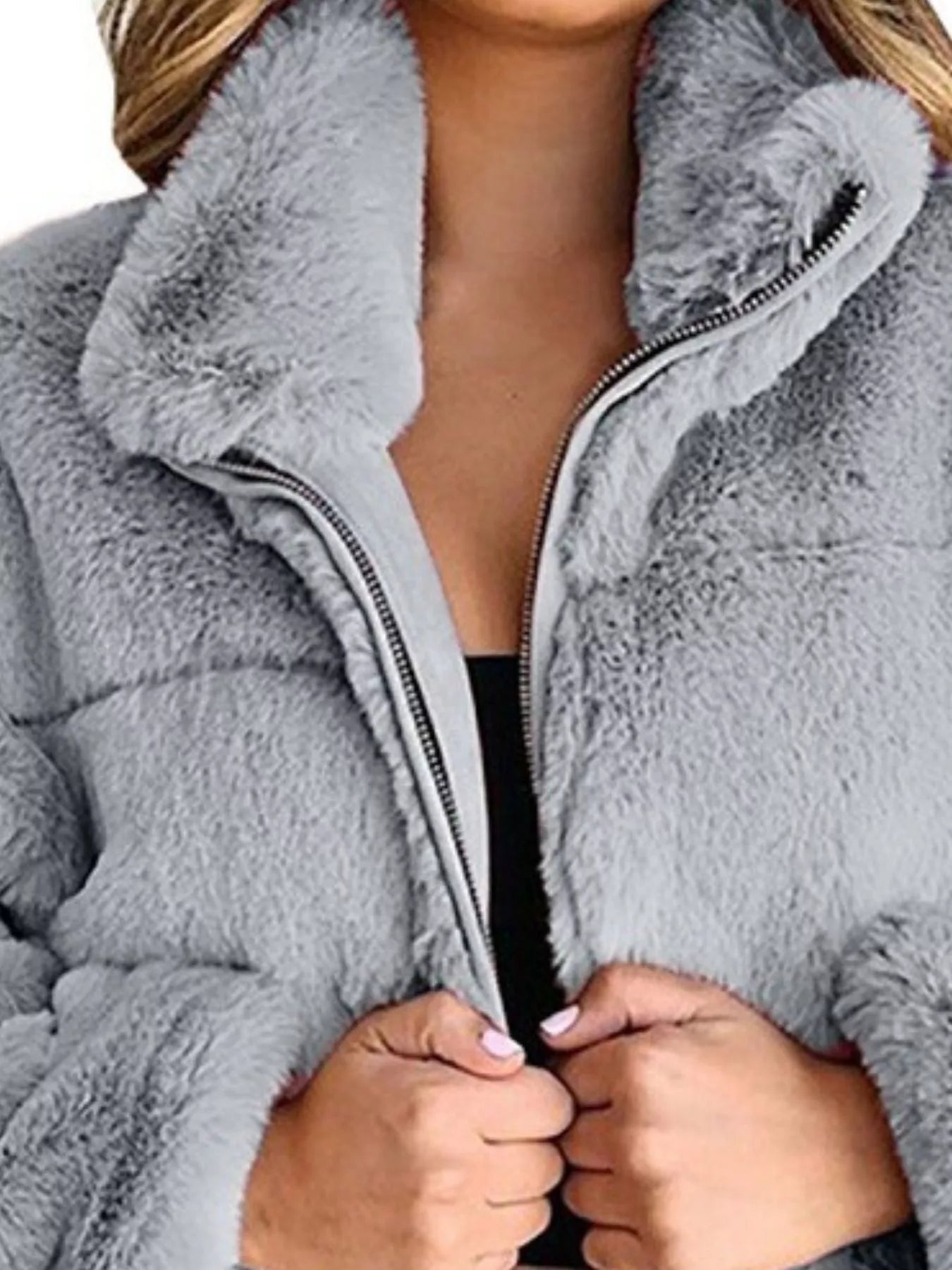 Plus Size Faux Fur Cropped Zip Up Jacket