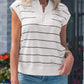Stripe Color Block Zip V Neck Sleeveless Top