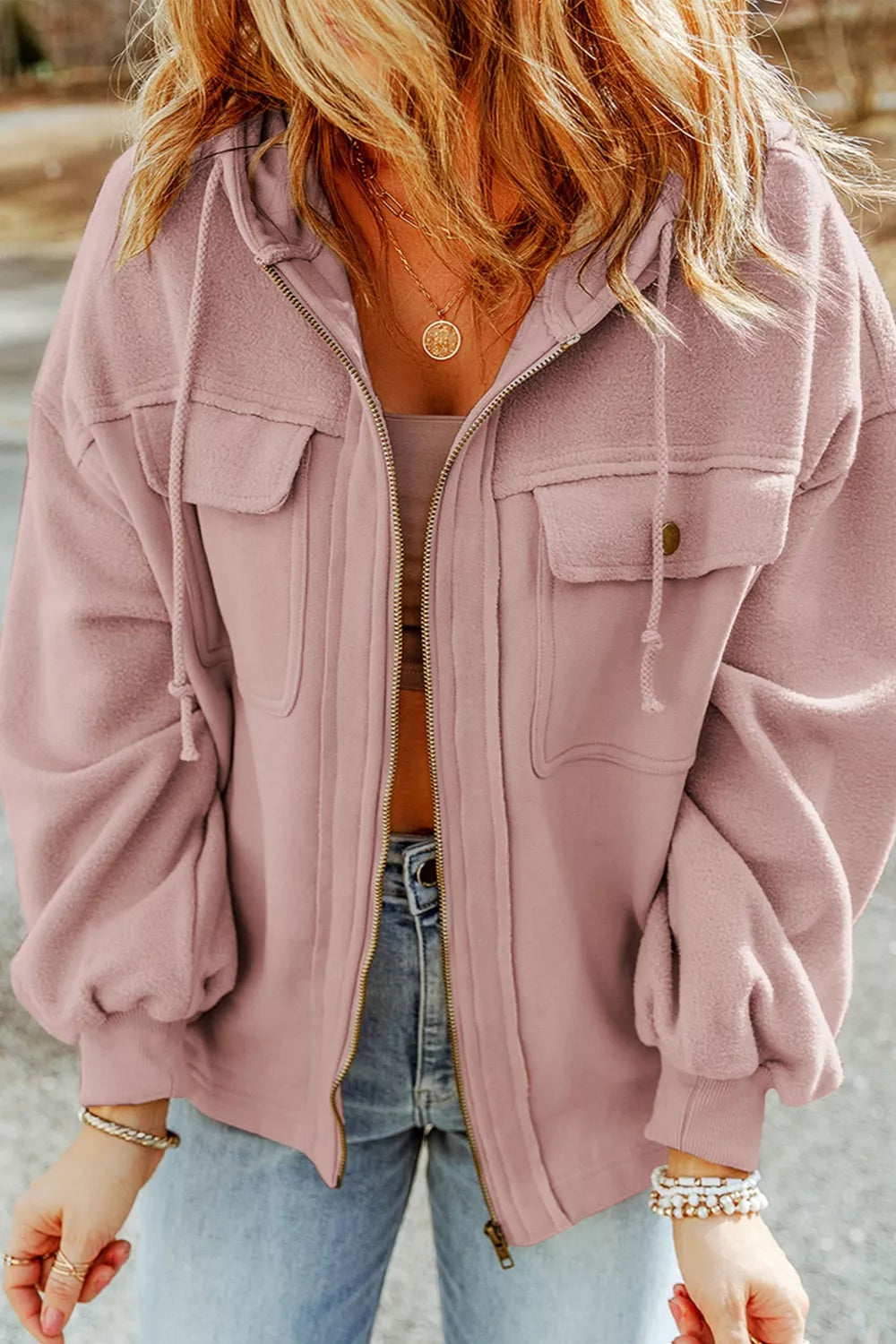 Casual Zip Up Jacket with Pockets Women's Outerwear