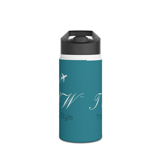 Travel Logo Stainless Steel Water Bottle — Teal Plane Design