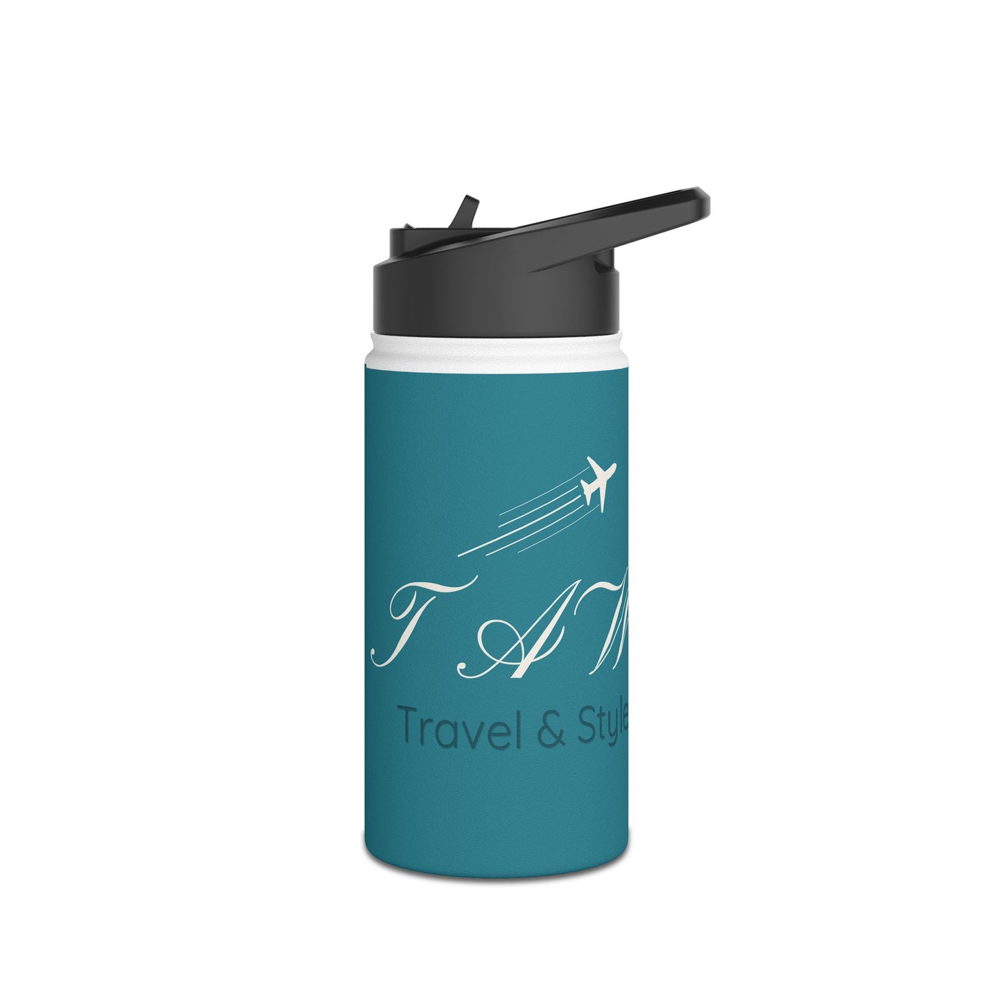 Travel Logo Stainless Steel Water Bottle — Teal Plane Design