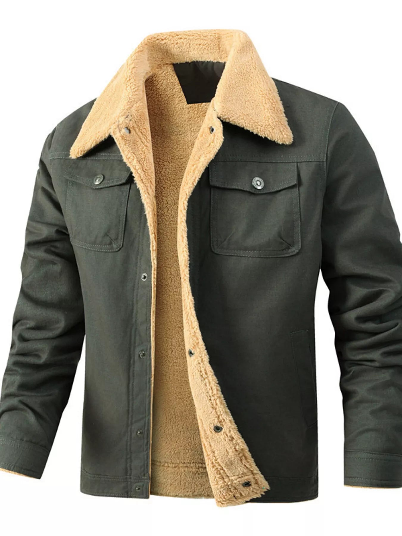 Men's Plus Size Sherpa Lined Snap Down Jacket