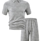 Men's Plus Size Textured Polo Shirt Shorts Set