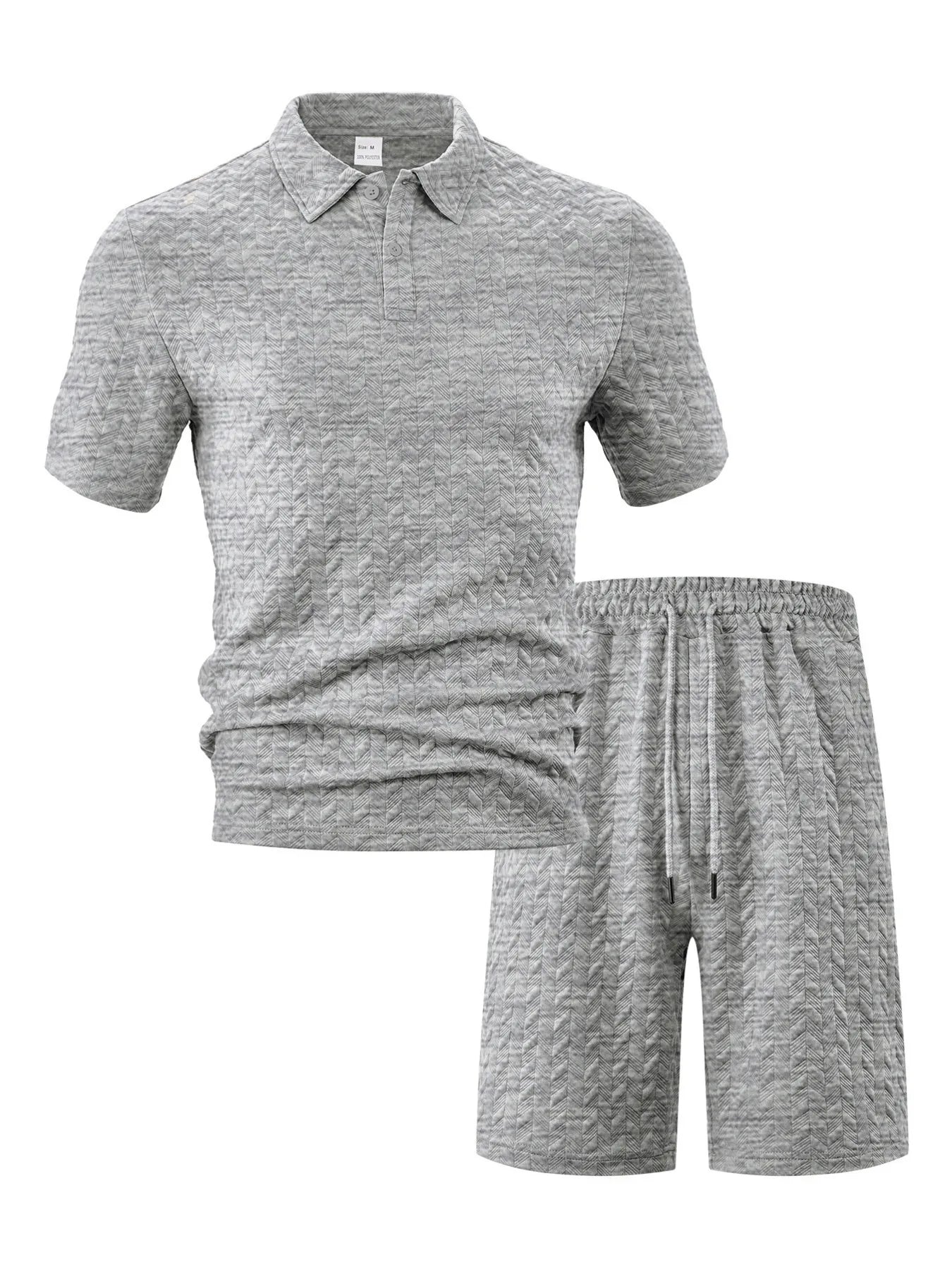 Men's Plus Size Textured Polo Shirt Shorts Set