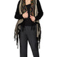 Women's Open Front Fringed Jacquard Weave Long Cardigan