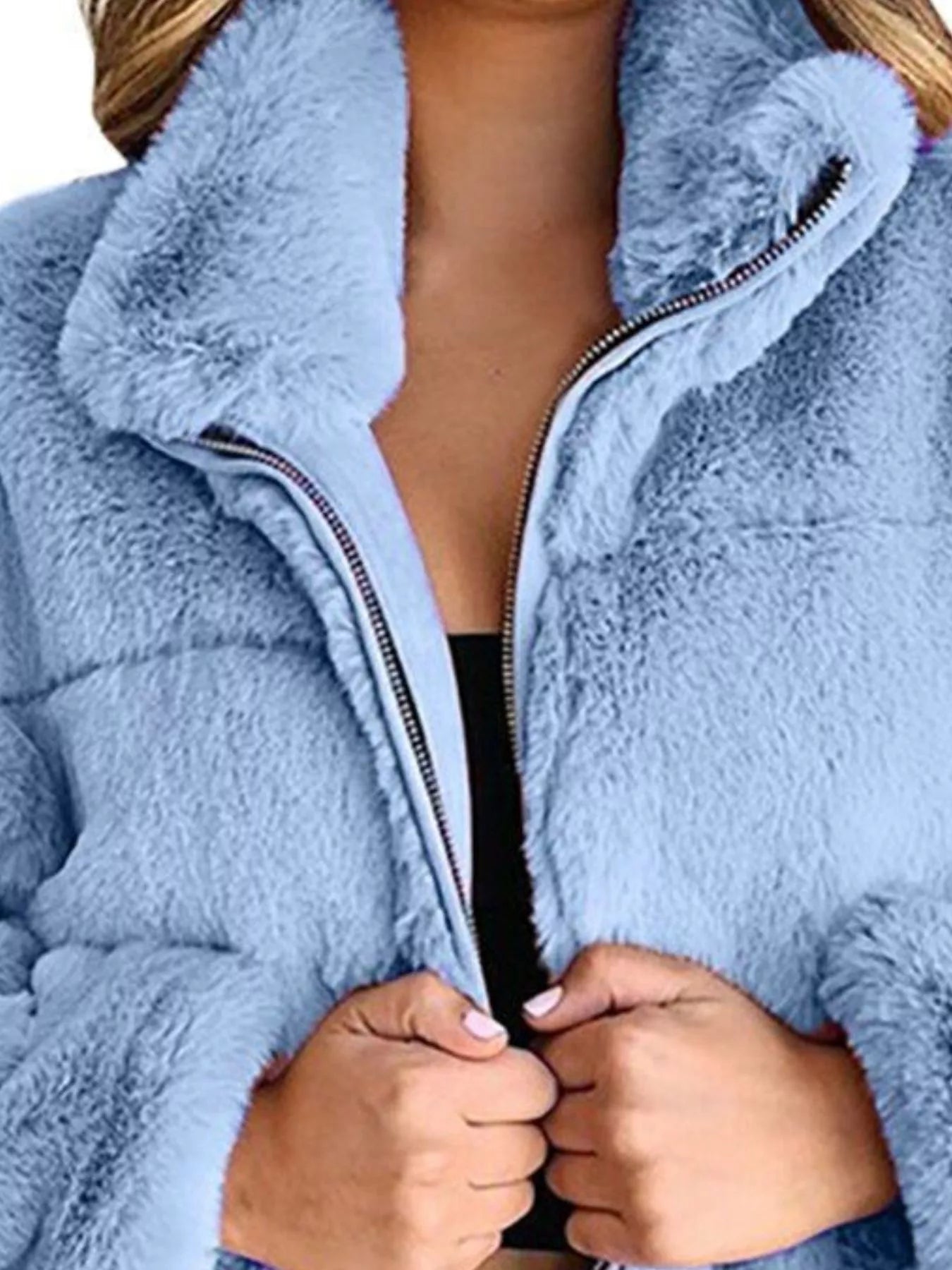 Plus Size Faux Fur Cropped Zip Up Jacket