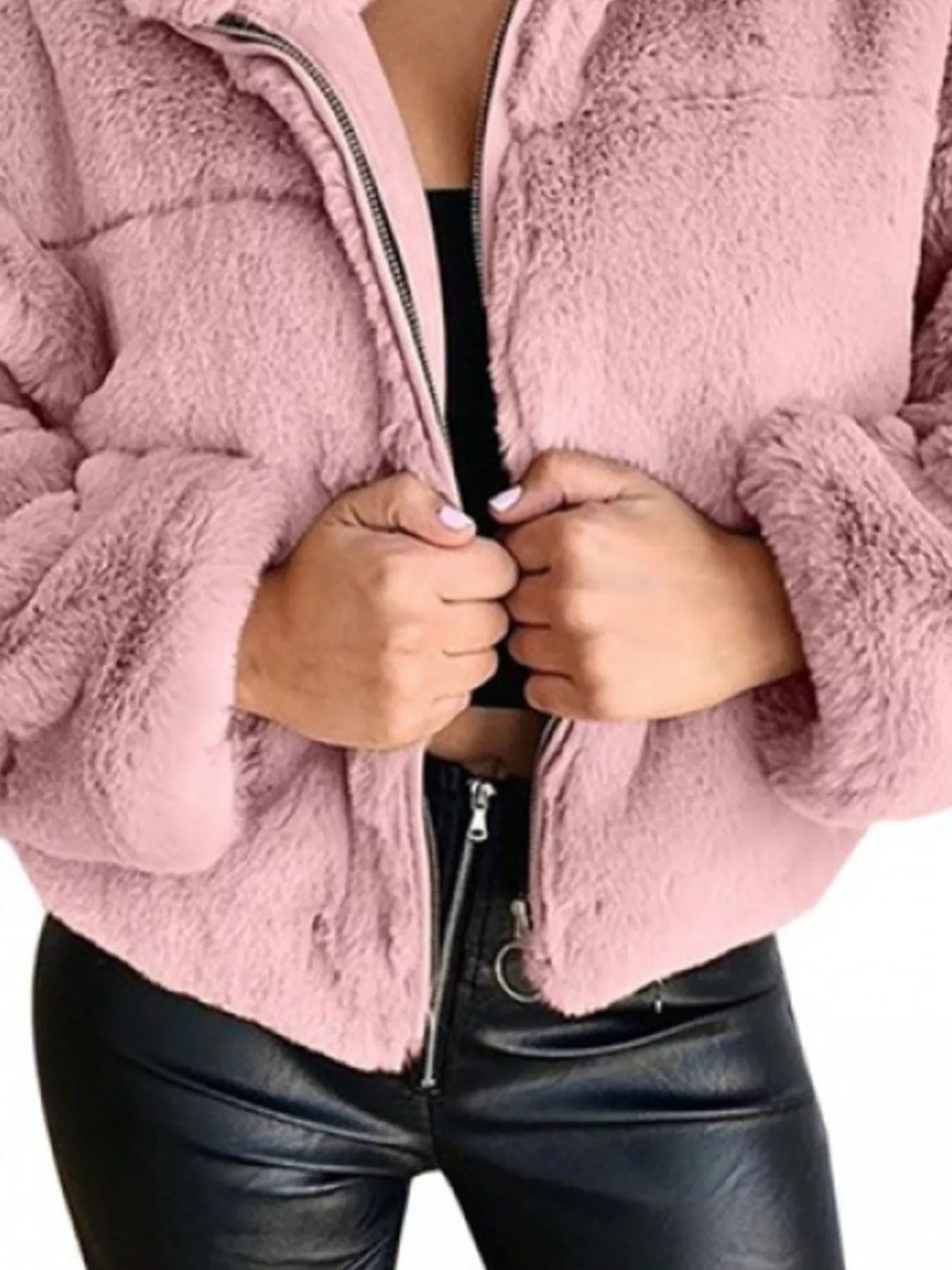 Plus Size Faux Fur Cropped Zip Up Jacket