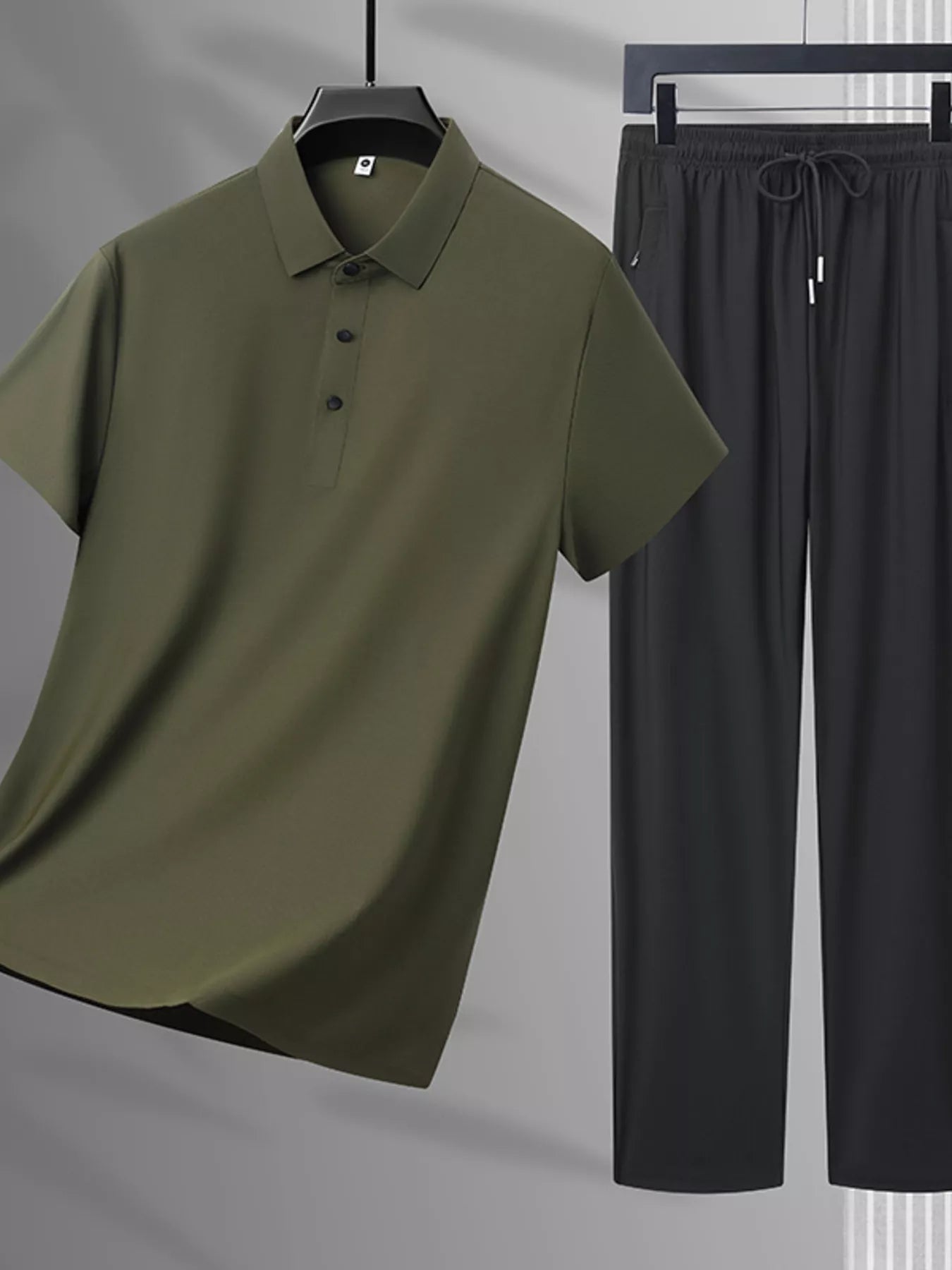 Men's Plus Size Button Polo and Pants Set