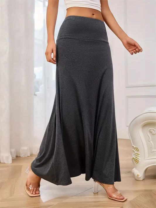 Flowy Maxi Skirt Wide Waistband Women's Elegant Wear