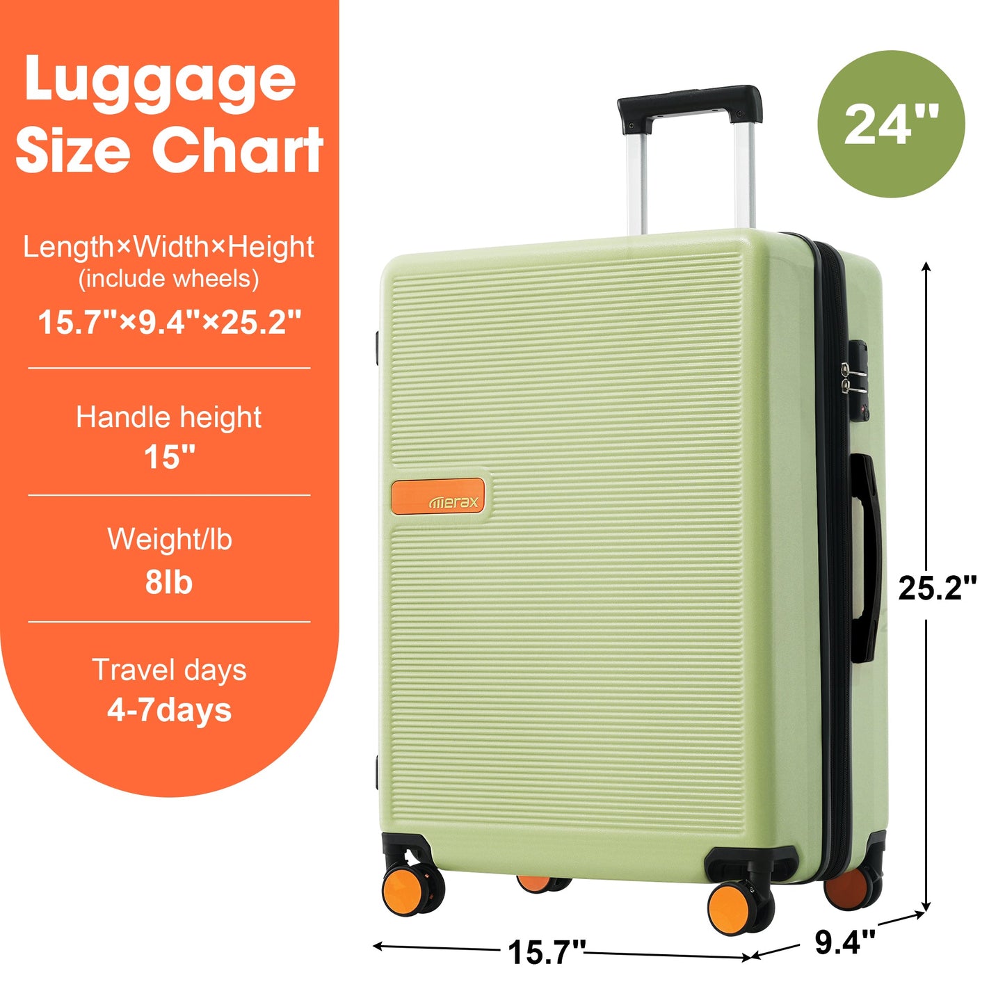 24 Inch Expandable Green Hardshell Spinner TSA Suitcase