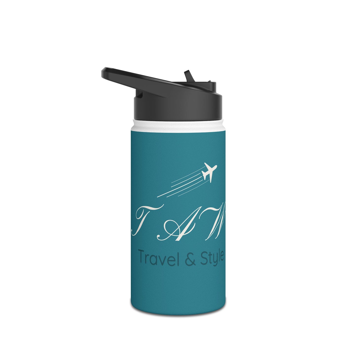 Travel Logo Stainless Steel Water Bottle — Teal Plane Design