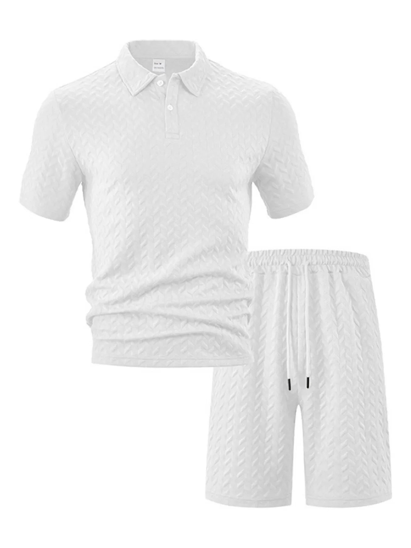 Men's Plus Size Textured Polo Shirt Shorts Set