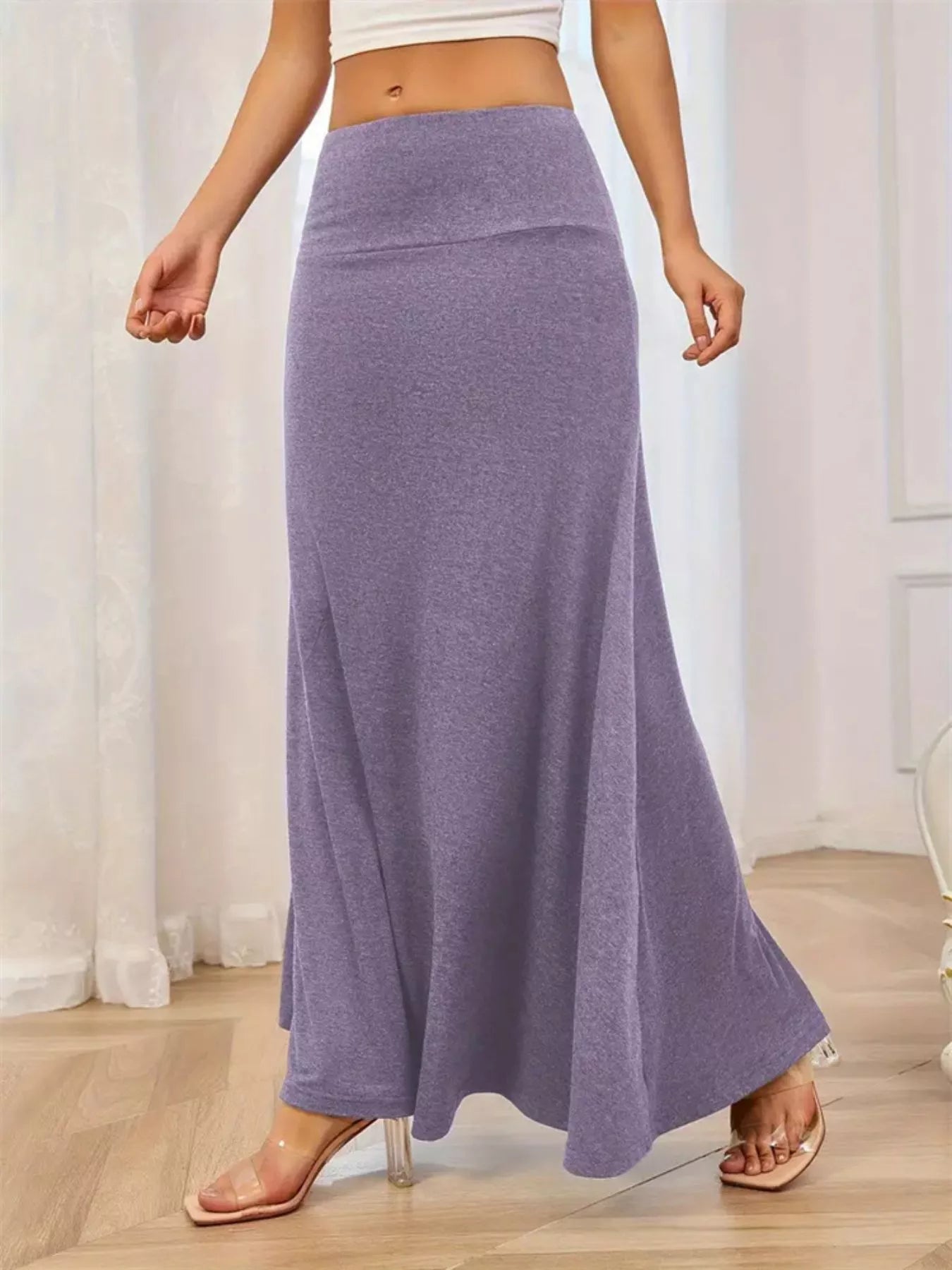 Flowy Maxi Skirt Wide Waistband Women's Elegant Wear
