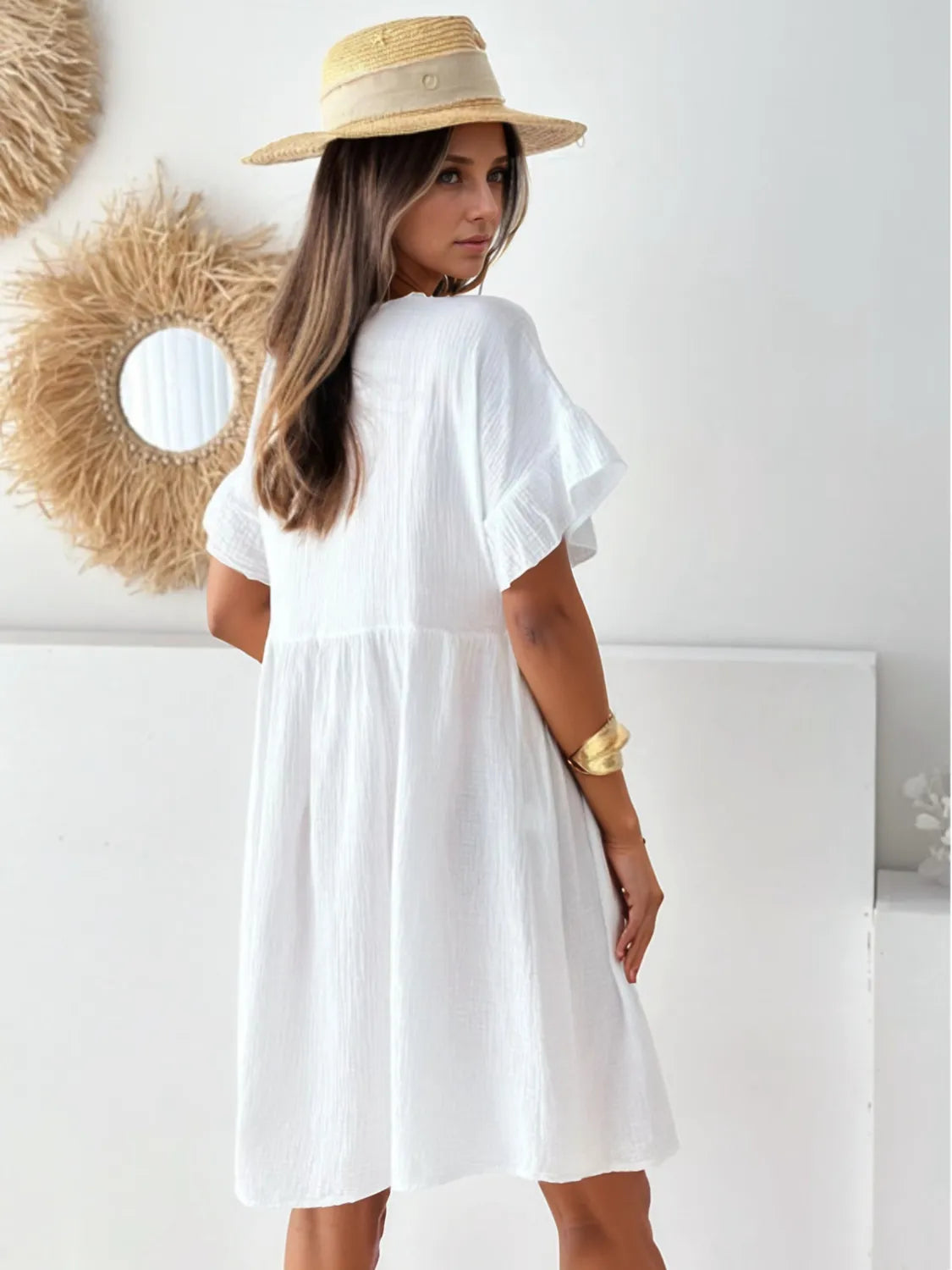Round Neck Short Sleeve Mini Casual Women's Dress