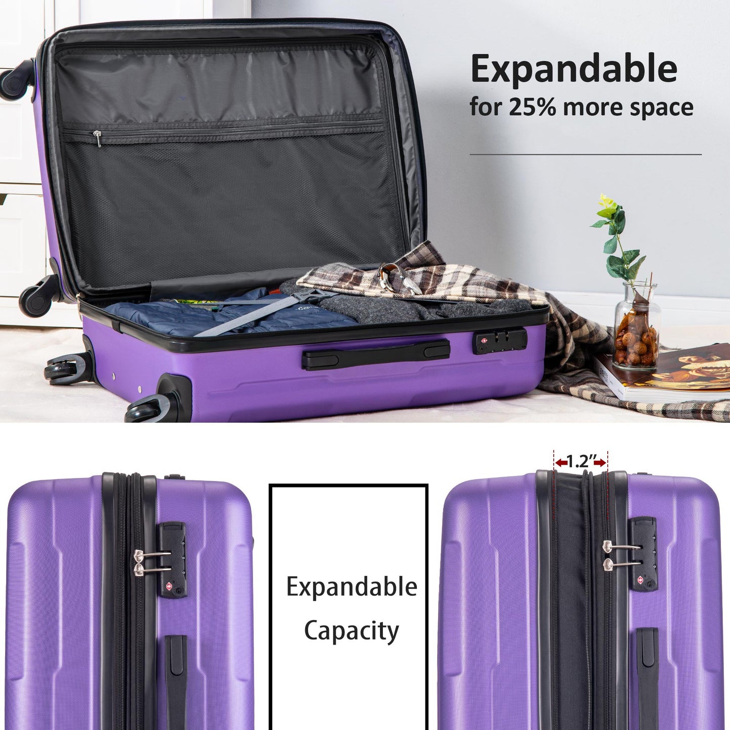 Expandable 2 Piece Spinner Luggage Set TSA Lock