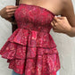 Smocked Layered Paisley Print Tube Women's Top