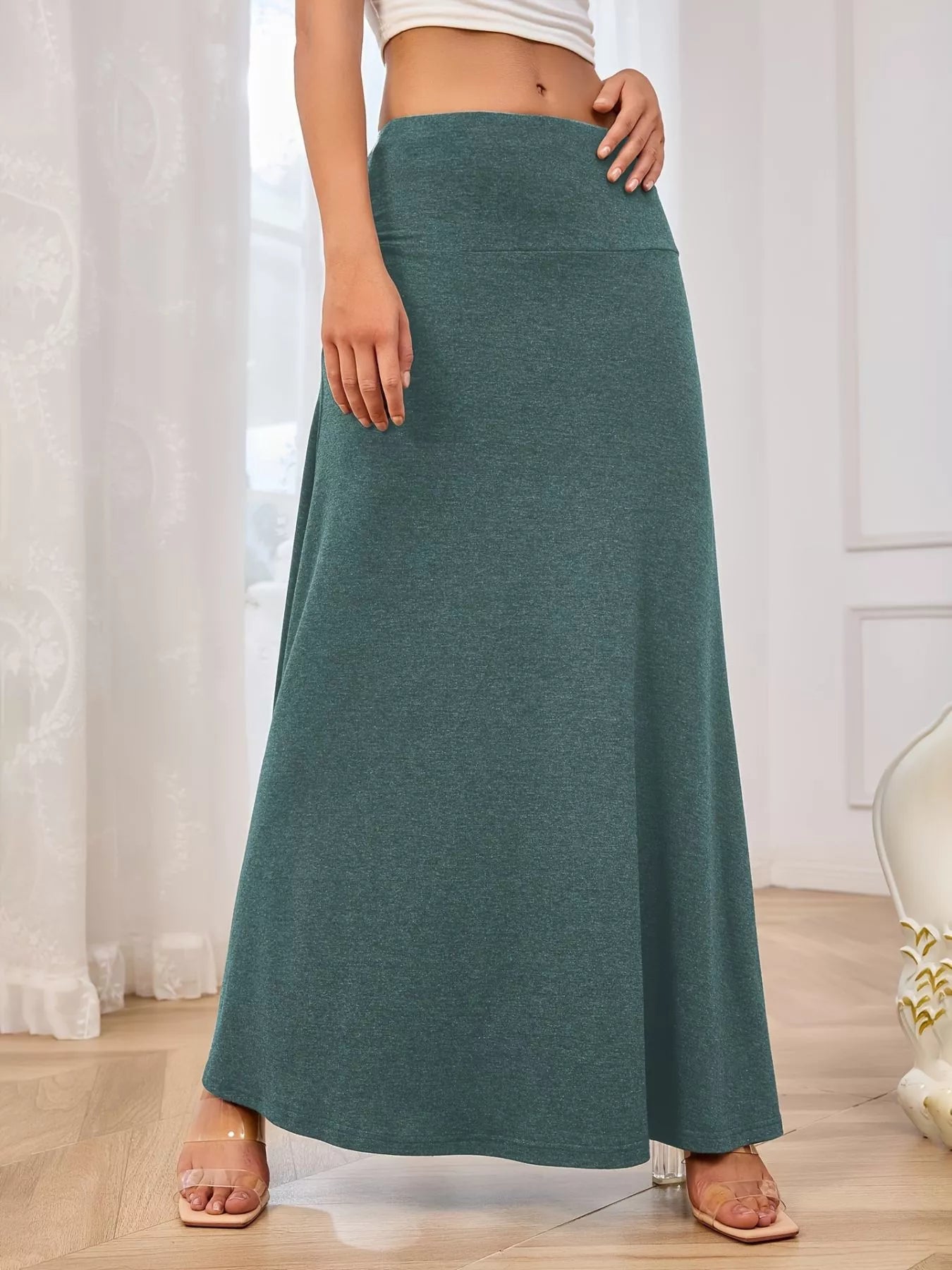 Flowy Maxi Skirt Wide Waistband Women's Elegant Wear