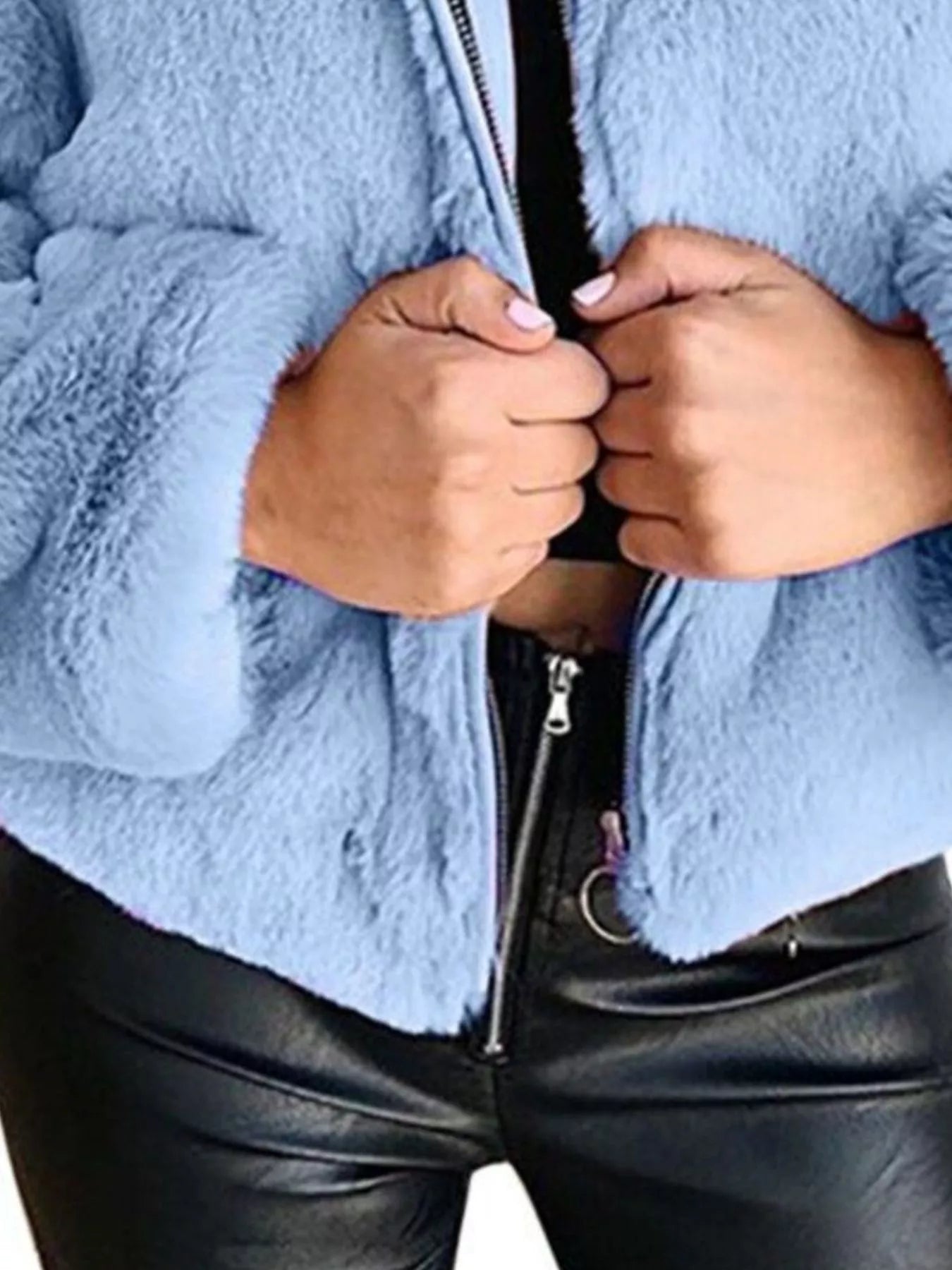 Plus Size Faux Fur Cropped Zip Up Jacket
