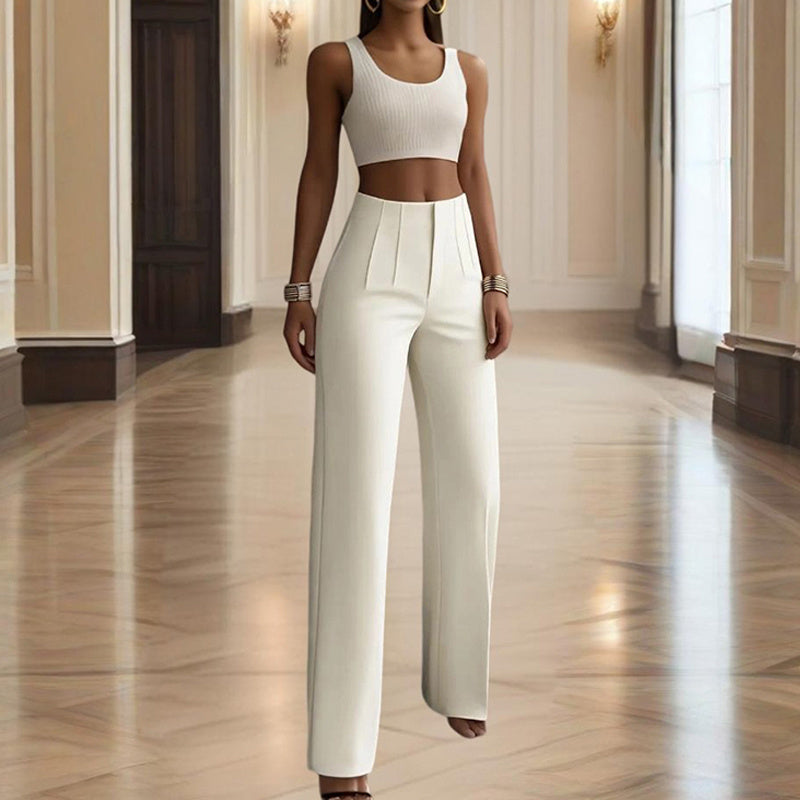 Women's High Waisted Straight Leg Casual Pants Trousers