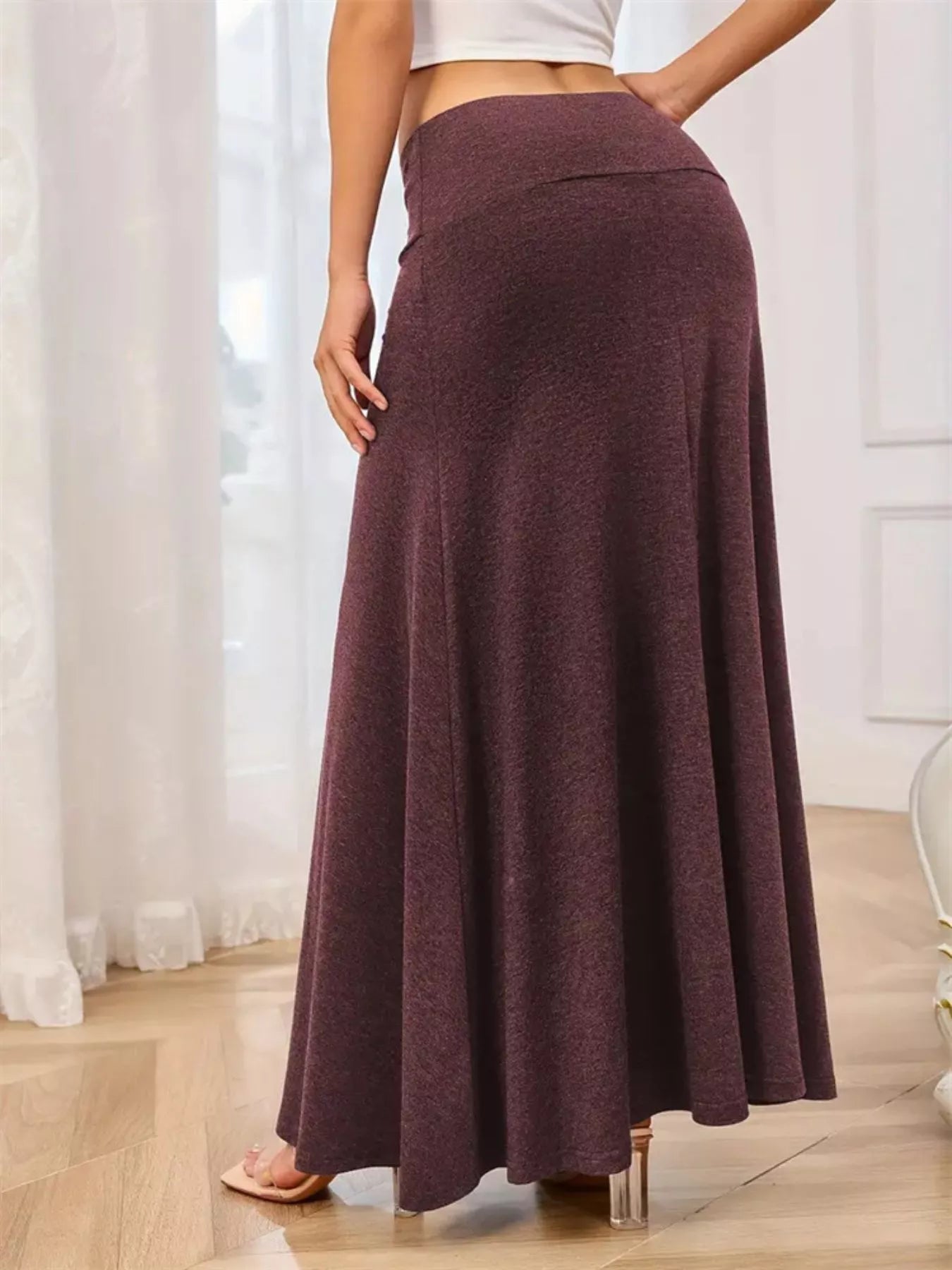 Flowy Maxi Skirt Wide Waistband Women's Elegant Wear