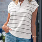 Stripe Color Block Zip V Neck Sleeveless Top