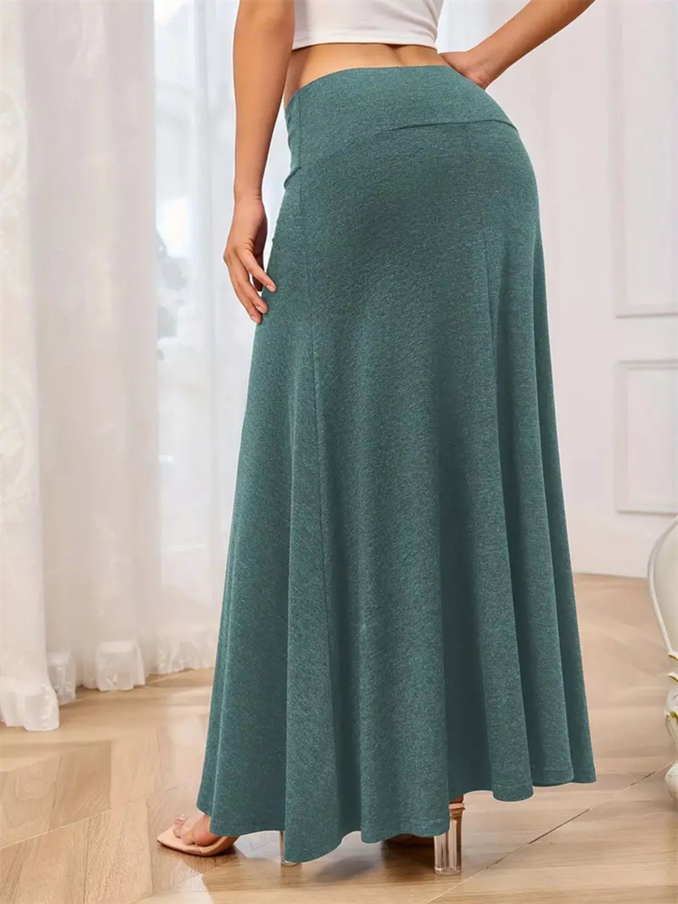 Flowy Maxi Skirt Wide Waistband Women's Elegant Wear