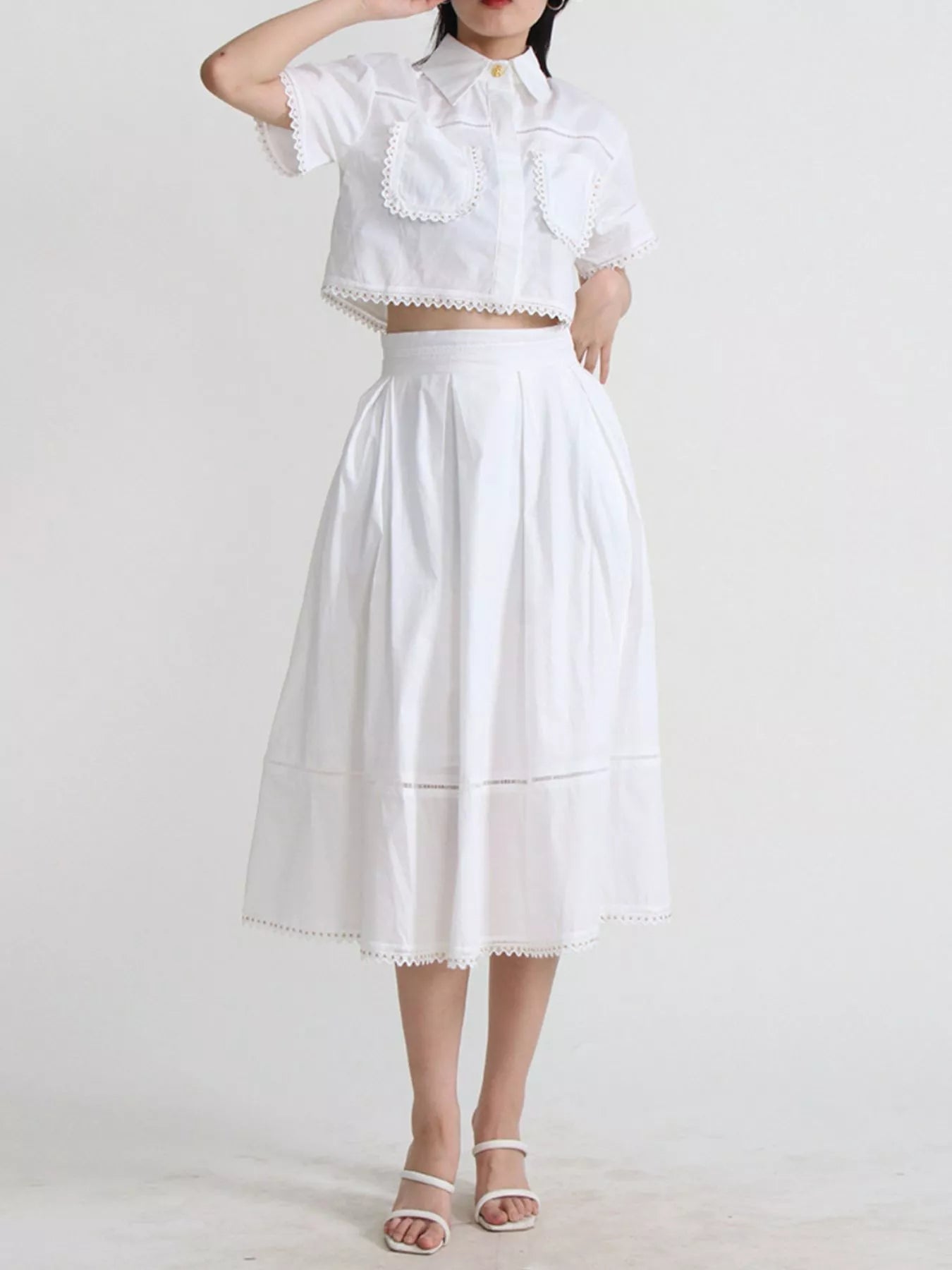 Women's Short Sleeve Shirt and Skirt Matching Set