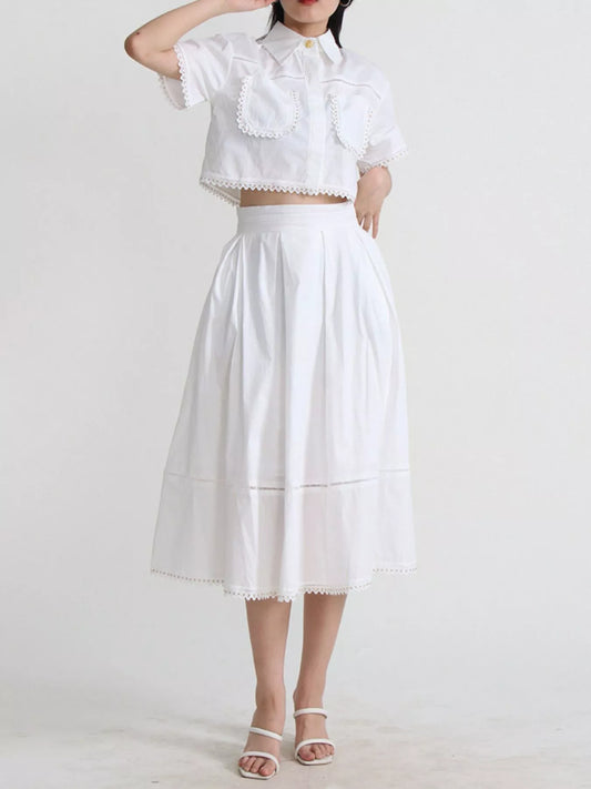 Women's Short Sleeve Shirt and Skirt Matching Set