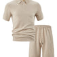 Men's Plus Size Textured Polo Shirt Shorts Set