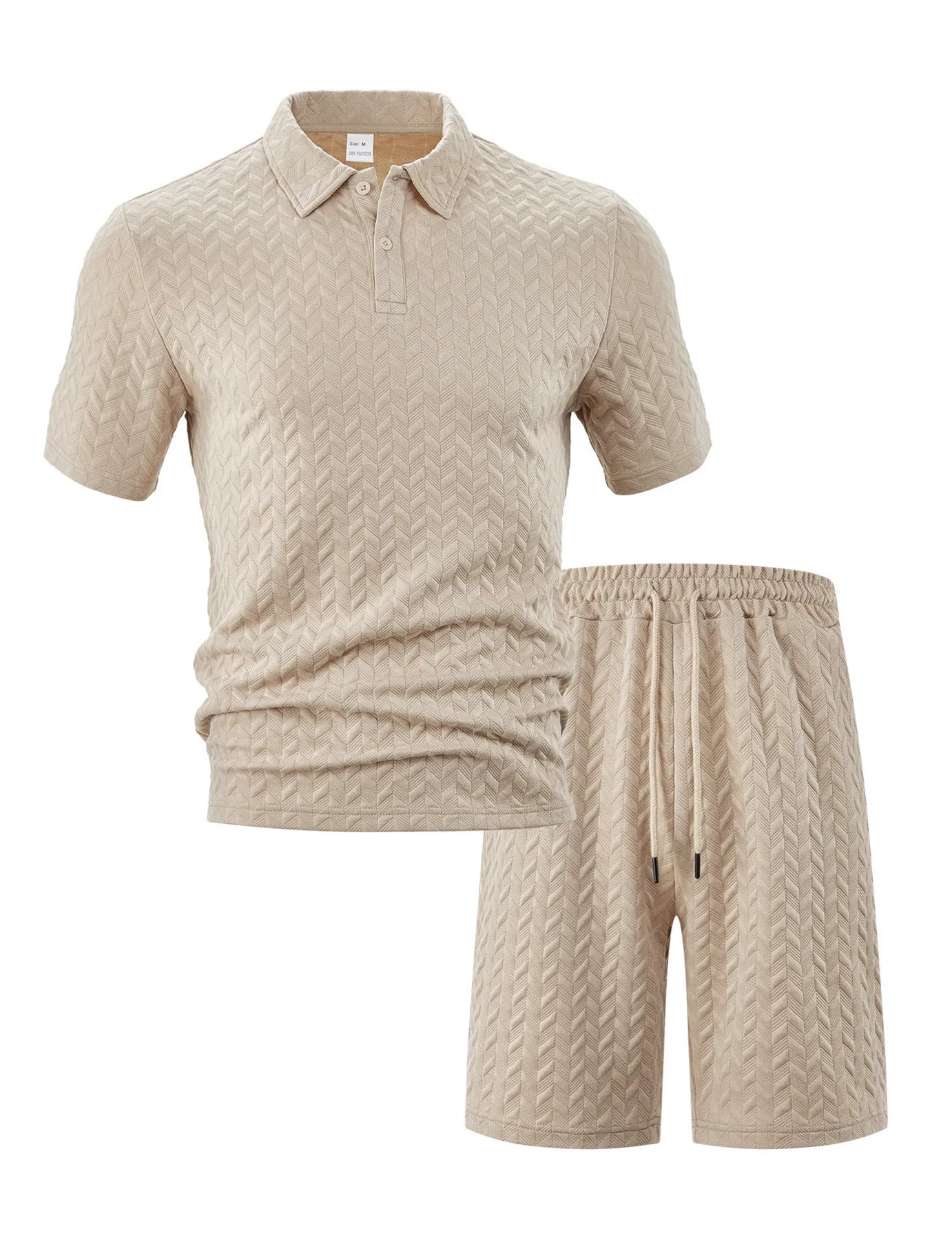 Men's Plus Size Textured Polo Shirt Shorts Set