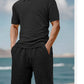 Men's Plus Size Textured Polo Shirt Shorts Set