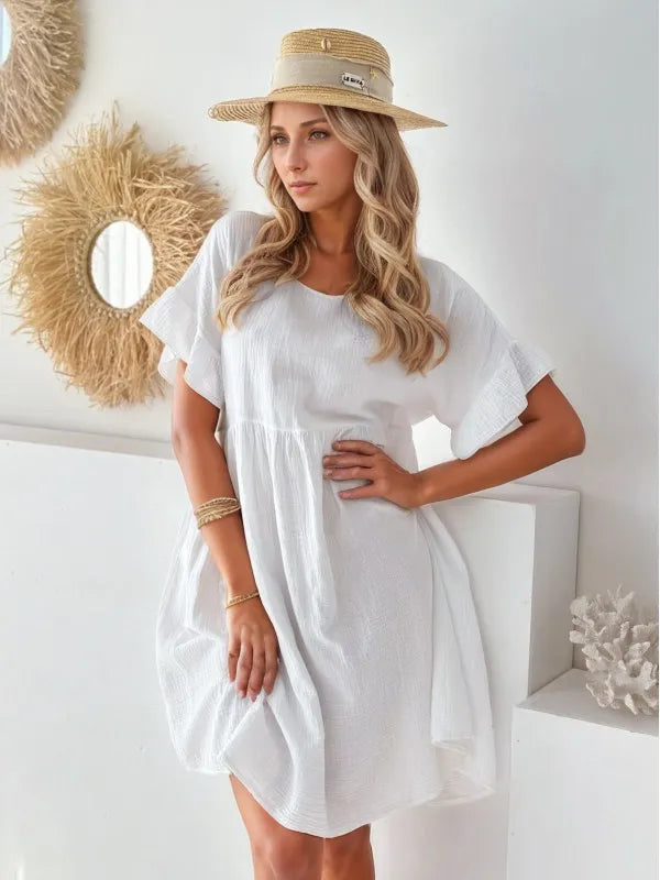 Round Neck Short Sleeve Mini Casual Women's Dress