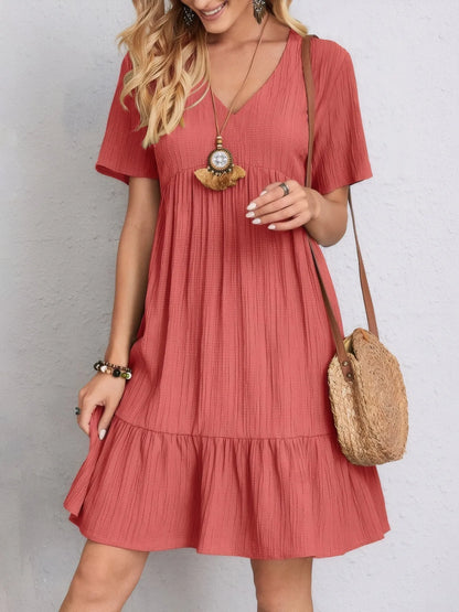 V Neck Tiered Dress Flutter Sleeve Women's Outfit