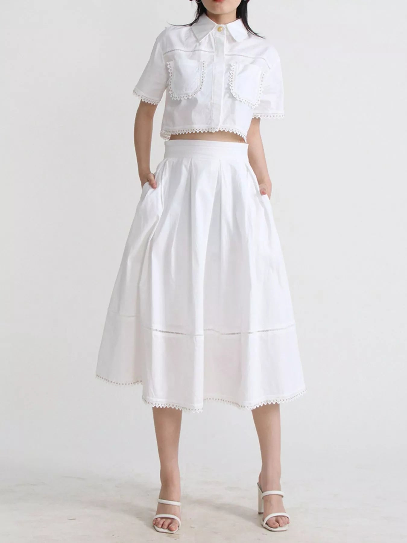 Women's Short Sleeve Shirt and Skirt Matching Set