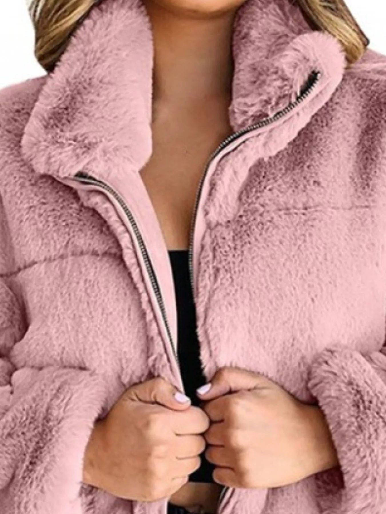 Plus Size Faux Fur Cropped Zip Up Jacket