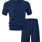 Men's Plus Size Textured Polo Shirt Shorts Set