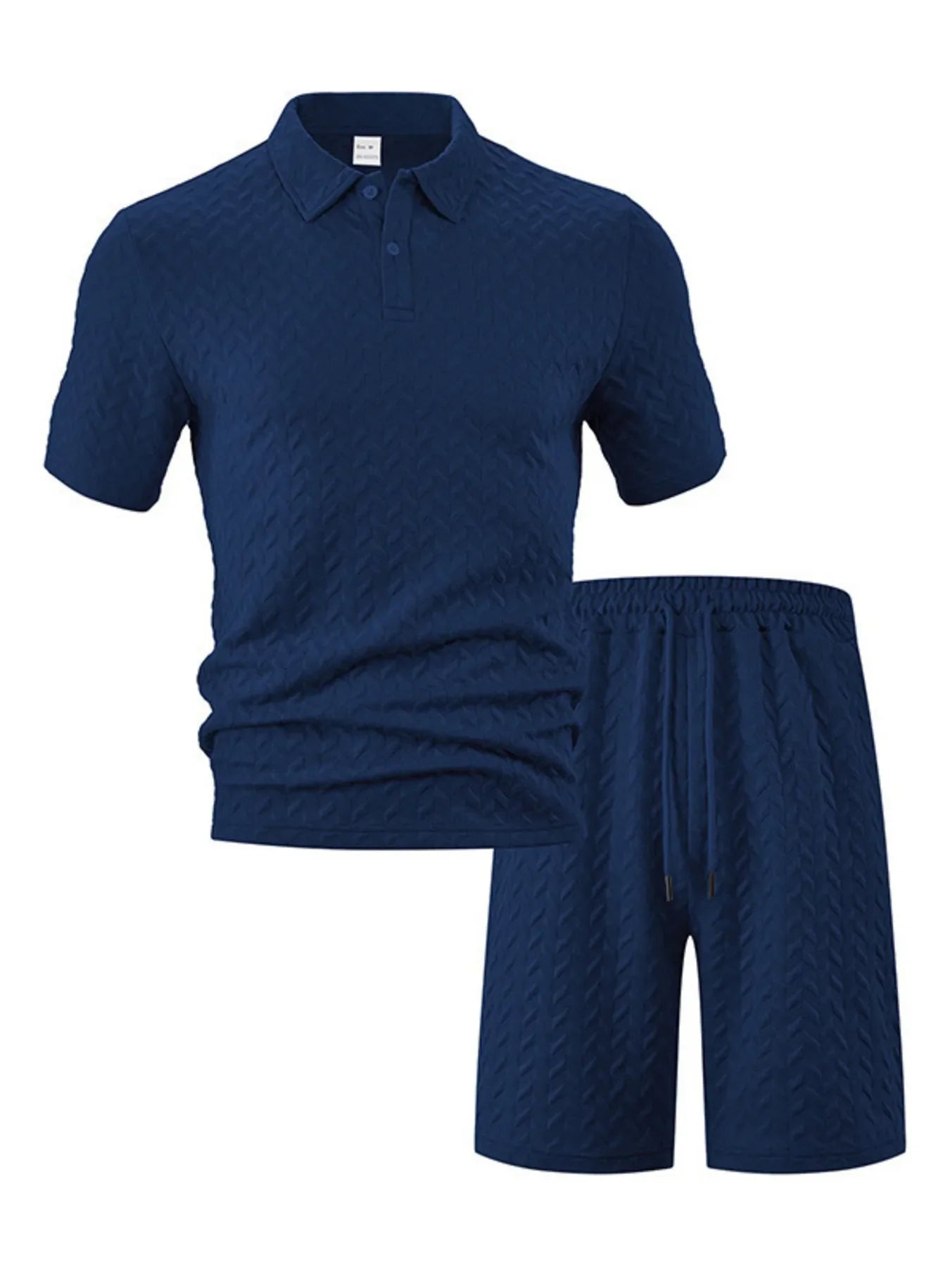 Men's Plus Size Textured Polo Shirt Shorts Set