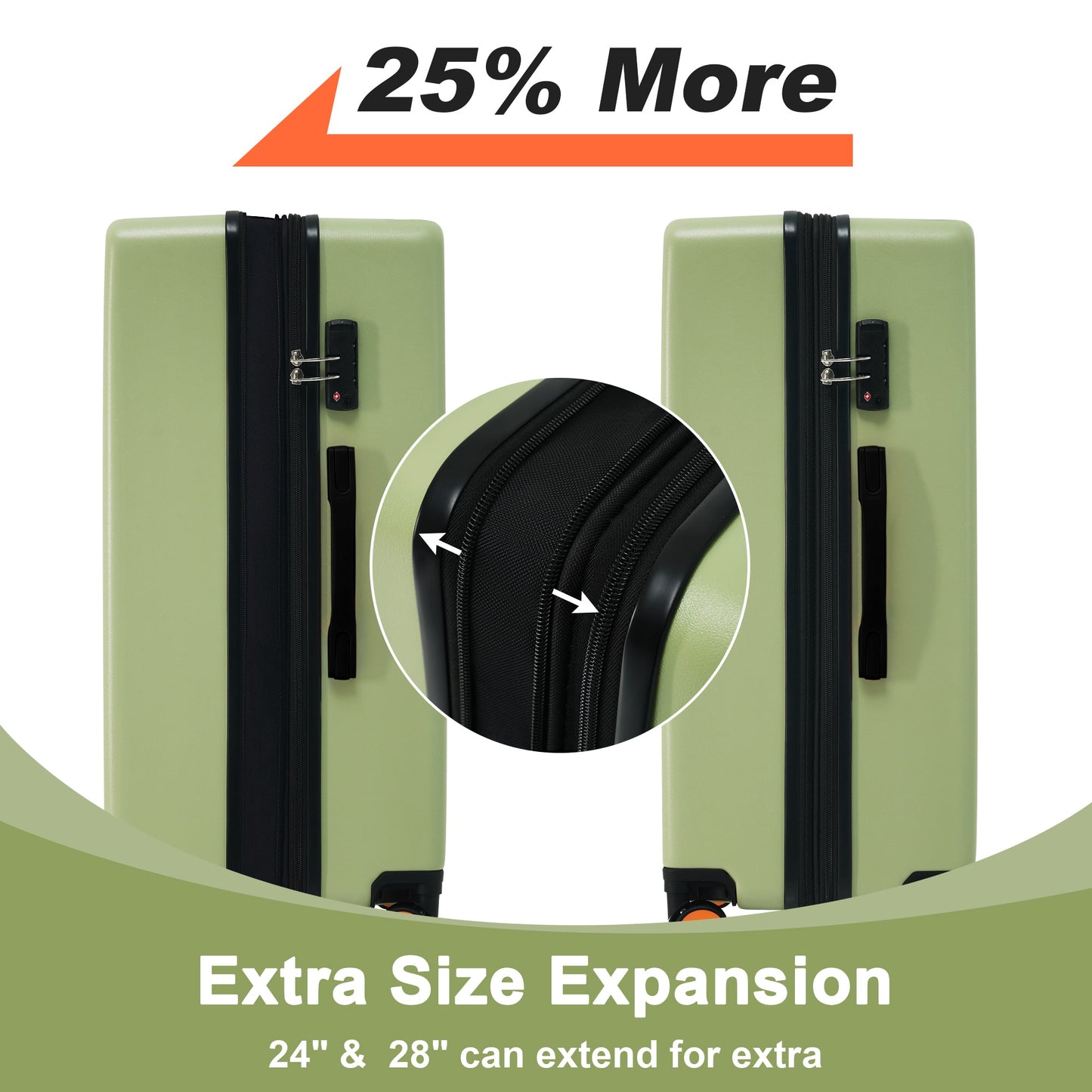 24 Inch Expandable Green Hardshell Spinner TSA Suitcase
