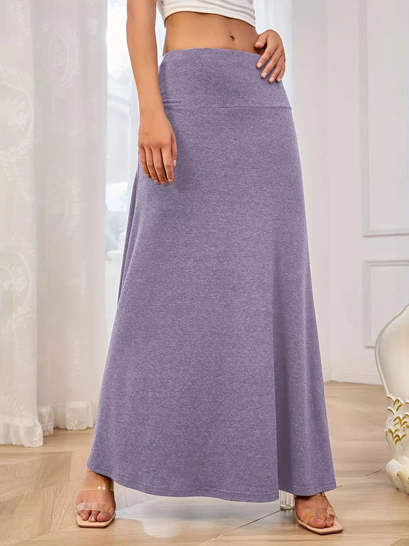Flowy Maxi Skirt Wide Waistband Women's Elegant Wear